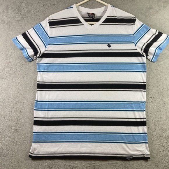 Southpole Shirt Adult XL Striped V Neck Pullover Short Sleeve Colorful Tee READ - Picture 1 of 12
